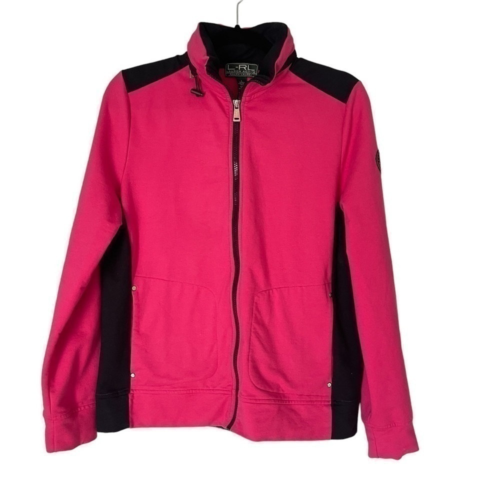 L-RL Lauren Active Colorblock Full Zip Long Sleeve Hidden Hood Jacket